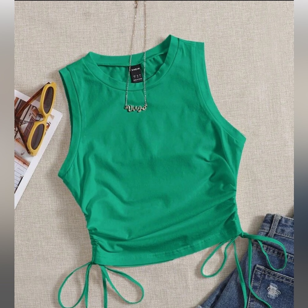 NWT drawstring ruched side crop tank top